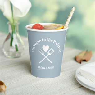 ブルモダンーボー無地のイベビー-QベビーシャワーBBQ 紙コップ