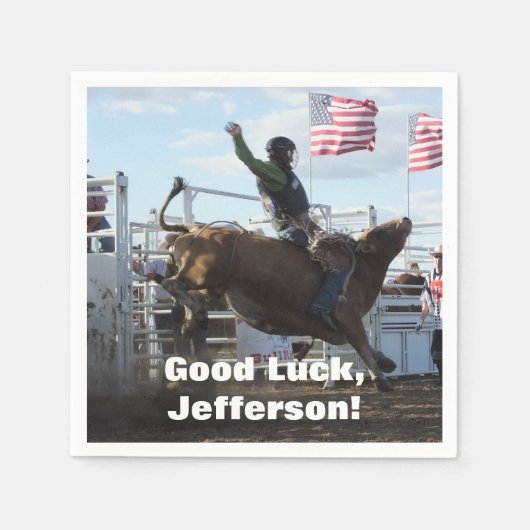 ブルライダーとバッキングブルロデオ スタンダードカクテルナプキン (正面)