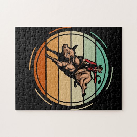 ブルライディングロデオライダーカウボーイウェスタンヴィンテージ ジグソーパズル (横)