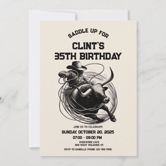 ブルライディングロデオ招待状カウボーイ誕生日 招待状 (正面)