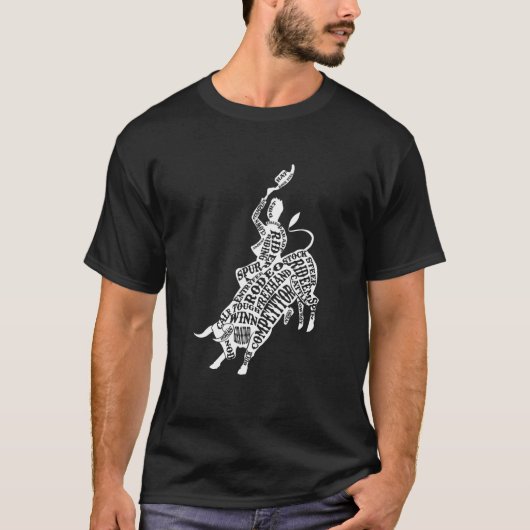 ブルライディング ウエスタンカウボーイ 牧場 牛 乗り手 ロデオ Tシャツ (正面)
