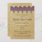 ブルラップパープルダマスクレースブライダルシャワー招待状 招待状 (正面/裏面)