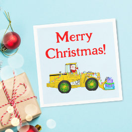 ブルルドーザーに乗ったサンタがプレゼントを届けるクリスマス スタンダードカクテルナプキン