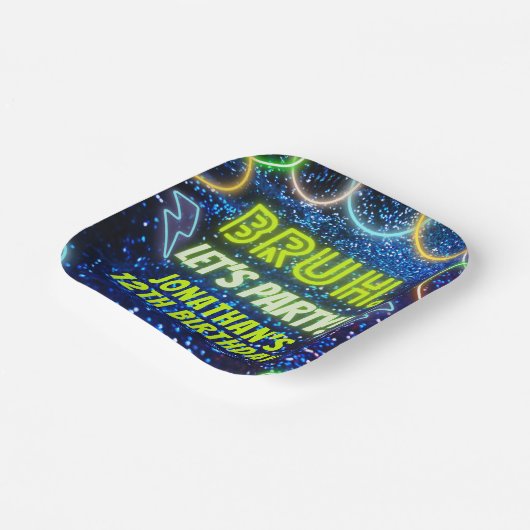 ブルレッツパーティーネオングローブルーグリーン誕生日 ペーパープレート (傾斜あり)