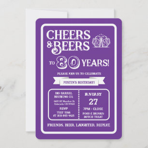 ブルワリーパブの80歳の誕生日おめでとう Cheers and Beers 招待状