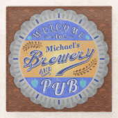 ブルワリーパブパーソナライズされたビールボトルキャップ ガラスコースター (正面)