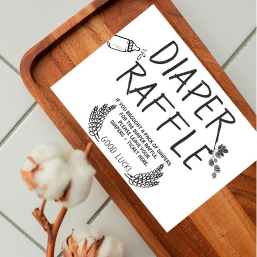ブルワリーベビー- B&W – おむつラッフル招待状インサート プレイスカード