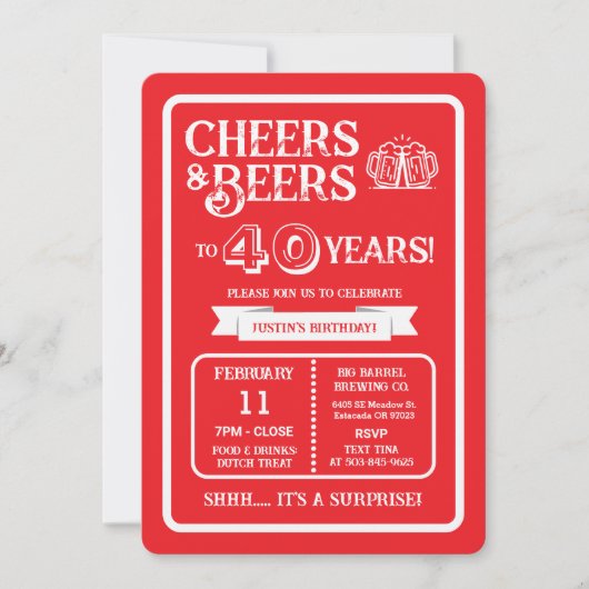 ブルワリー・サプライズで40周年を祝おう「Cheers and Beers」 招待状 (正面)