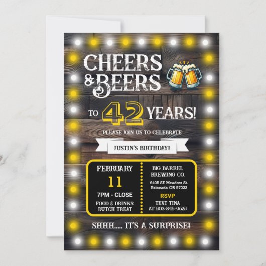 ブルワリー・サプライズで42歳の誕生日を祝おう 招待状 (正面)