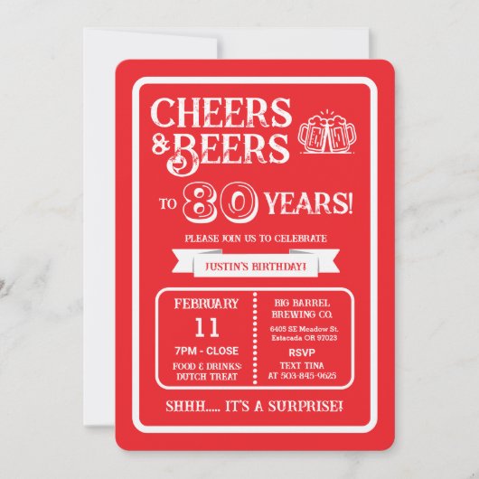 ブルワリー・サプライズで80周年を祝おう Cheers+and+Beers 招待状 (正面)