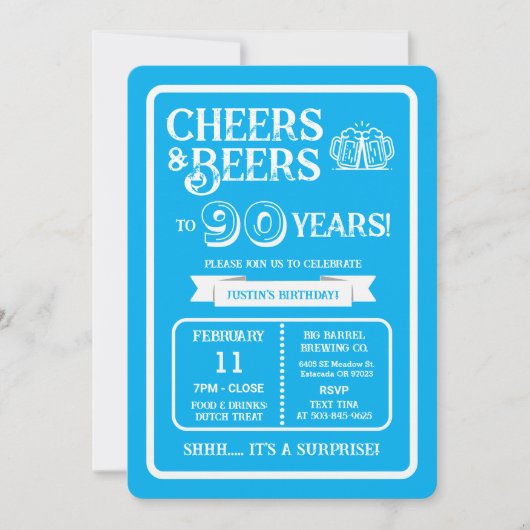 ブルワリー・サプライズで90周年を祝おう Cheers+and+Beers 招待状 (正面)