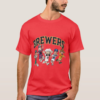 ブルワーズのソーセージマスコットレースのカートゥーン スポーツパロディ Tシャツ