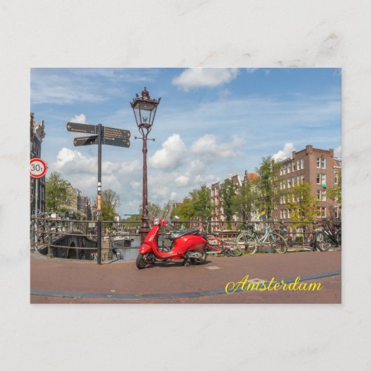 ブルワーズグラハト橋の上の赤いスクーター ポストカード (正面)