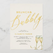 ブルンエレガントクと泡立つシャンパンアイボリー金ゴールド 箔招待状 (正面)