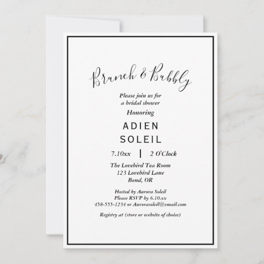 ブルンエレガントクモダンと泡立つブライダルシャワー 招待状 (正面)