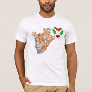ブルンジ国旗のハートと地図Tシャツ Tシャツ