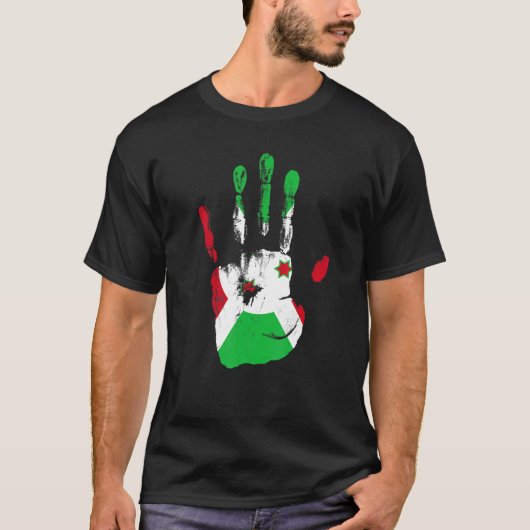 ブルンジ国旗の手の男性女性キッズ Tシャツ (正面)