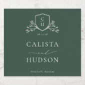 ブルンスウィックグリーンモノグラム結婚クレスト スパークリングワインラベル (シングルラベル)