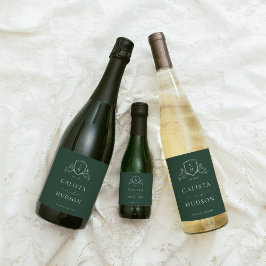 ブルンスウィックグリーンモノグラム結婚クレスト スパークリングワインラベル