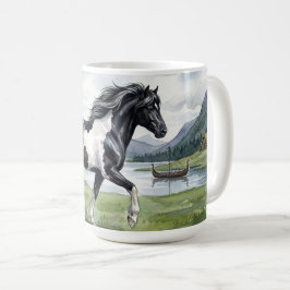 ブルンスキョットゥール 黒白のアイスランド馬 コーヒーマグカップ