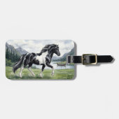 ブルンスキョットゥール 黒白のアイスランド馬 ラゲッジタグ (正面横)