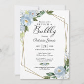 ブルンチアンドバブリーブライダルシャワーダスティブルーフローラ 招待状 (正面)