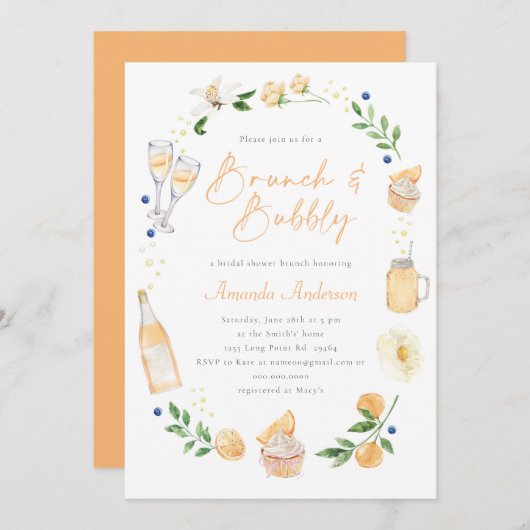 ブルンチアンドバブルシャンパンブライダルシャワーパーティー 招待状 (正面/裏面)