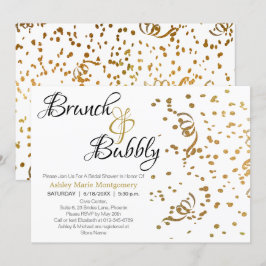 ブルンチエレガントバブリーブライダルシャワー金ゴールド紙吹雪 招待状