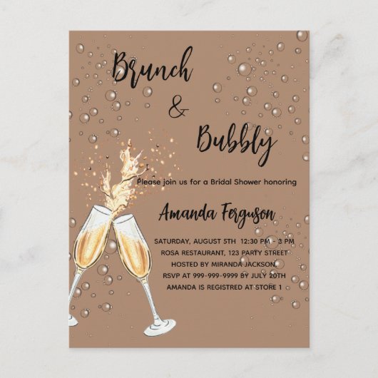 ブルンチバブリーブライダルシャワーは埃っぽい地球の泡 インビテーションポストカード (正面)