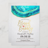 ブルンチバブリーブライダルシャワーティール(緑がかった色)金ゴールドアゲートゲード 招待状 (正面/裏面)