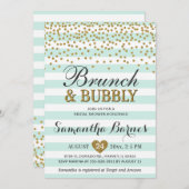 ブルンチバブリーミントグリーン金ゴールドブライダルシャワー 招待状 (正面/裏面)