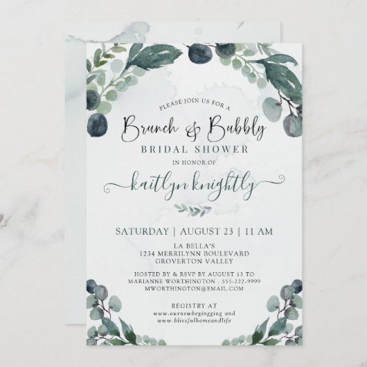 ブルンチ&バブリーユーカリブライダルシャワーインビタション 招待状 (正面/裏面)