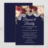 ブルンチ＆バブルリー バーガンディ ネイビー ブライダルシャワー 招待状 (正面/裏面)