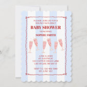 ブルンチ＆バブルリー ブルー＆レッド ウェーブボーダー ベイビーシャワー 招待状 (正面)