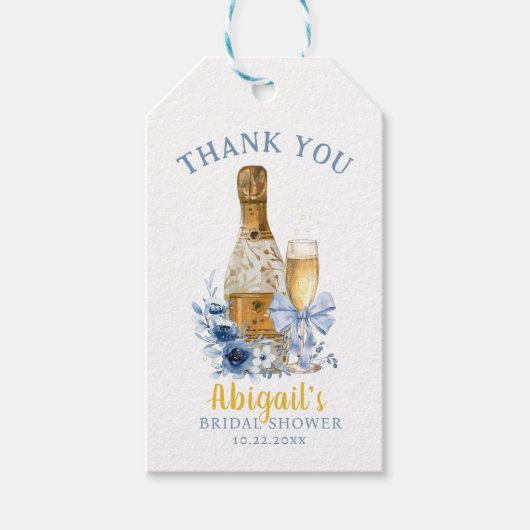 ブルンチ＆バブル ブルー フラワーの花嫁シャワー ギフトタグ (正面)