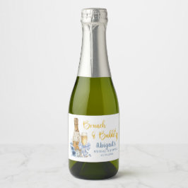 ブルンチ＆バブル ブルー フラワーの花嫁シャワー スパークリングワインラベル