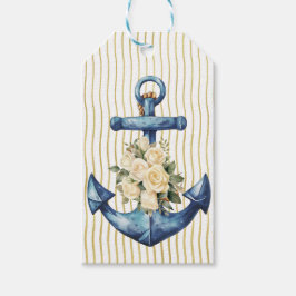 ブルーいかりとクリームバラギフトラベル ギフトタグ