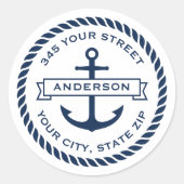 ブルーいかりとバナーロープ縁ど差出人住所 ラウンドシール (正面)