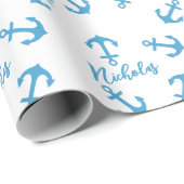 ブルーいかりと名前をカスタムする ラッピングペーパー (ロールコーナー)