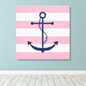 ブルーいかりオンピンクストライプズ キャンバスプリント (インサイチュ (ウッドフロア))