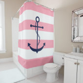 ブルーいかりオンピンクストライプズ シャワーカーテン (インサイチュ)