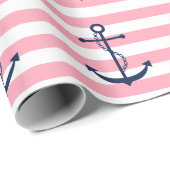 ブルーいかりオンピンクストライプズ ラッピングペーパー (ロールコーナー)