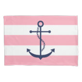 ブルーいかりオンピンクストライプズ 枕カバー (正面)