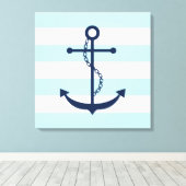 ブルーいかりオンミントストライプズ キャンバスプリント (インサイチュ (ウッドフロア))