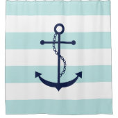 ブルーいかりオンミントストライプズ シャワーカーテン (正面)