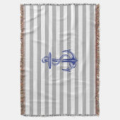 ブルーいかりグレーホワイトストライプブランケット スローブランケット (正面縦)