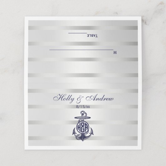 ブルーいかりシルバーホワイトネイビーつる植物モノグラム33 プレイスカード (外部開封)