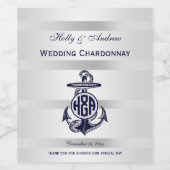 ブルーいかりシルバーホワイトネービーサークルモノグラム33 ワインラベル (シングルラベル)