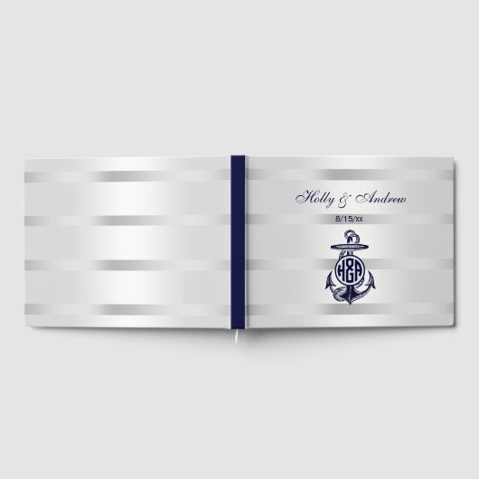 ブルーいかりシルバーホワイト海軍サークルモノグラム33 ゲストブック (全面)