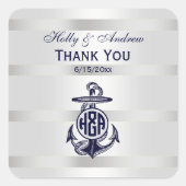 ブルーいかりシルバーホワイト海軍サークルモノグラム33 スクエアシール (正面)